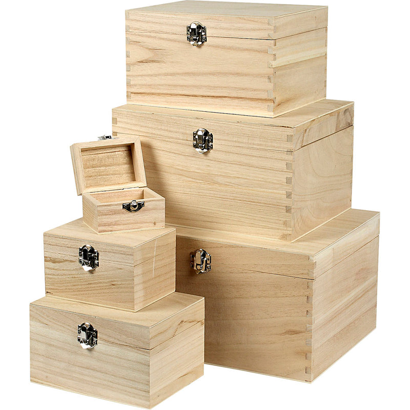 Load image into Gallery viewer, Https: www.cchobby.nl set-houten-dozen-h-5-7-9-11-13-15-cm-l-8-11-8-15-8-20-24-27-7-cm-b-5-8-8-8-12-15-18-21-cm-6-stuk-1-set
