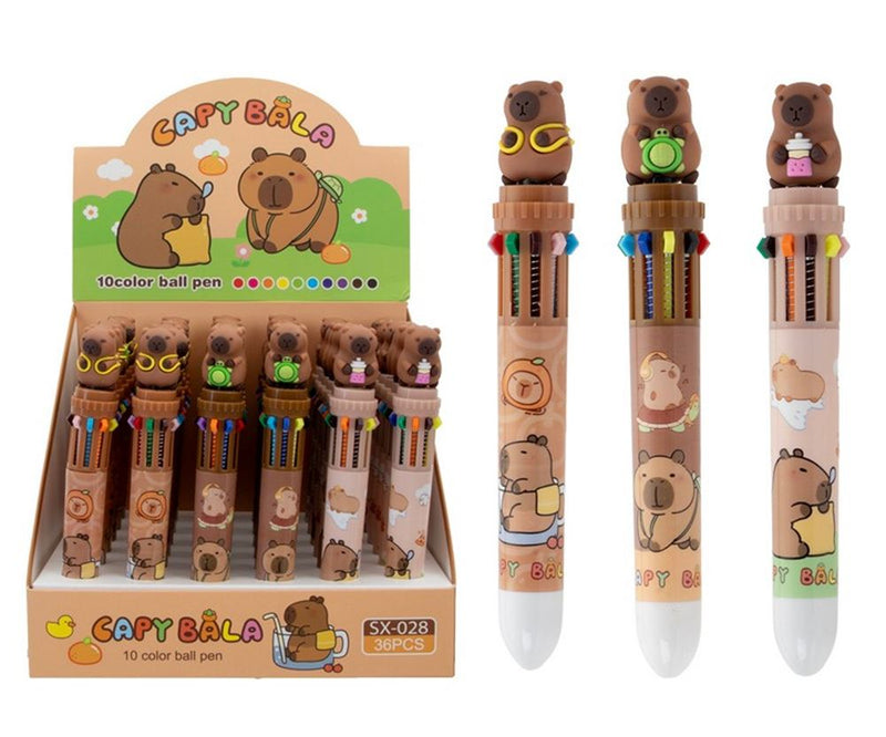 Afbeelding laden in galerijviewer, Capybara 10 kleuren balpen, 15 cm. 3 ass
