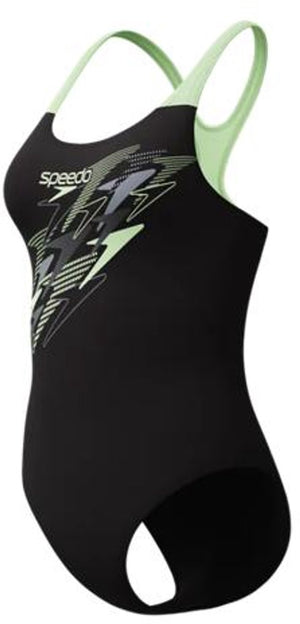 Speedo medley logo medalist 1 piece dames sportbadpak - kleurvast badpak dames - chloorbestendig zwempak dames - sportbadpak dames met medalist-rug - zwart groen - 38