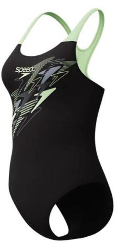 Speedo medley logo medalist 1 piece dames sportbadpak - kleurvast badpak dames - chloorbestendig zwempak dames - sportbadpak dames met medalist-rug - zwart groen - 42