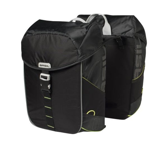 Basil Miles Double Bag - waterdichte dubbele fietstas, unisex, sportief, zwart-limoen