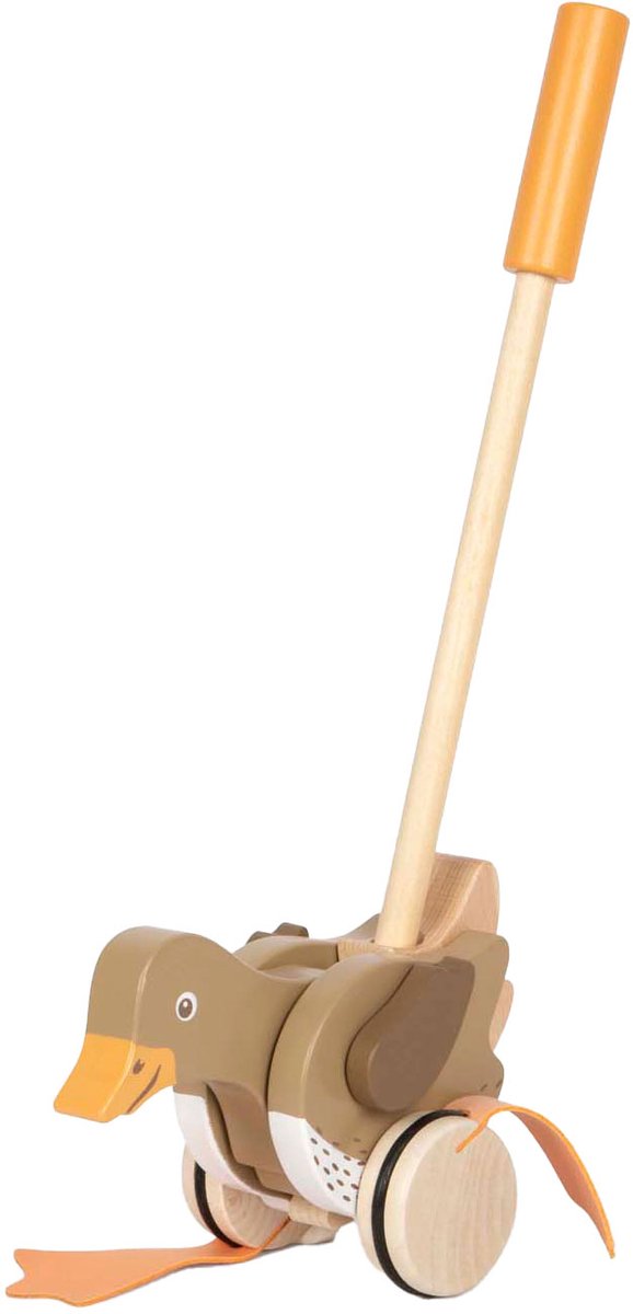 Afbeelding laden in galerijviewer, Small foot - houten duwfiguur eend met bewegende kop
