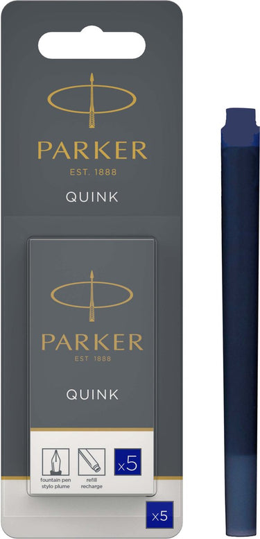 Parker lange vulpen inktpatronen | blauwe quink inkt | 5 vulpenpatronen (blister)