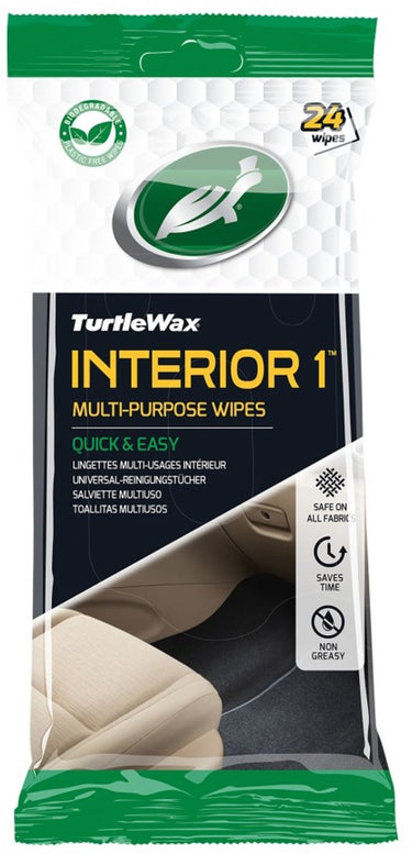Turtle wax interieurreiniger doekjes - superieure reiniging - voor stof, tapijt, vinyl, rubber kunststof - in hersluitbare verpakking - 24 doekjes