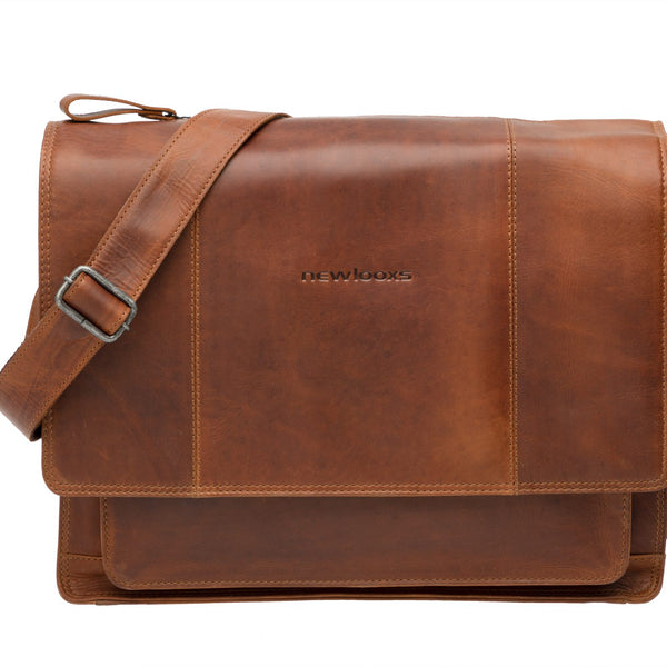 New Looxs Fellini 18L laptop leer enkele tas afneemb.cognac