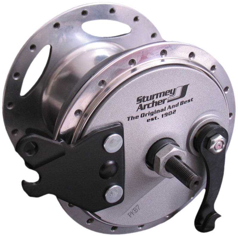 Load image into Gallery viewer, Versnellingsnaaf 3 speed Sturmey Archer XL-RD3 90 mm trommelremnaaf - 36 gaats - zilver
