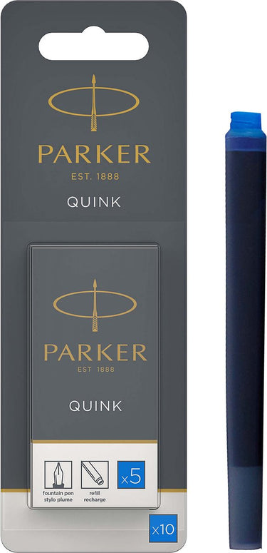 Parker lange vulpen inktpatronen - blauwe quink inkt - uitwasbaar - 10 stuks