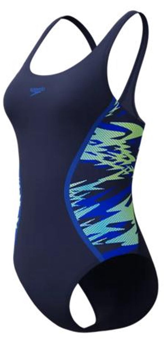 Speedo hyperboom muscleback dames sportbadpak - kleurvast badpak dames - chloorbestendig zwempak dames - sportbadpak dames met muscleback-rug - marine blauw - 40