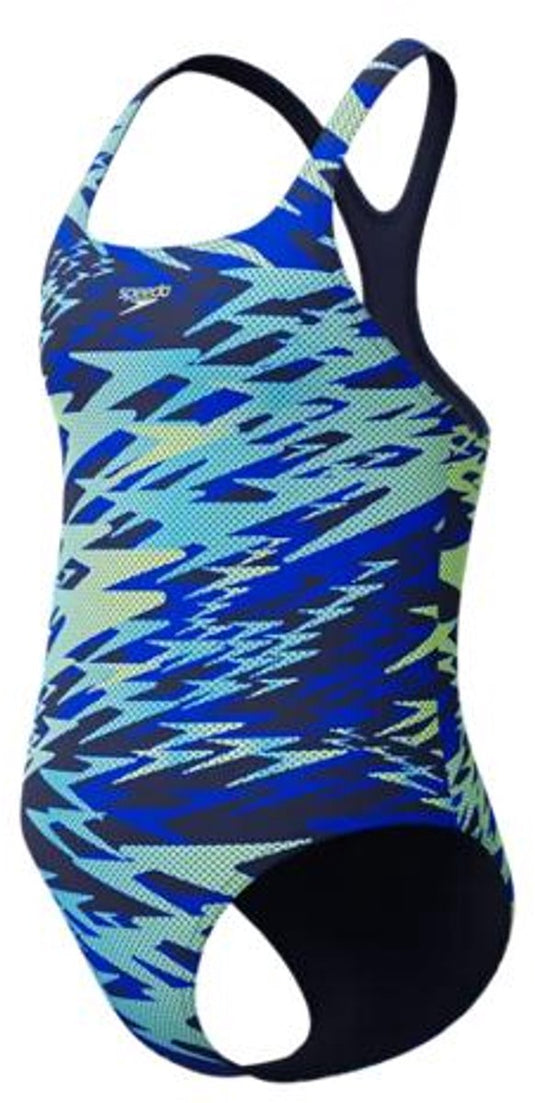 Speedo h-boom print medalist 1 piece meisjes sportbadpak - marine groen