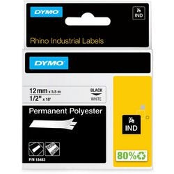 Tape polyester rhino dymo 12mmx5,5m zwart wit