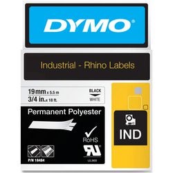 Permanente polyestertape dymo rhino zwart, wit 19 mm