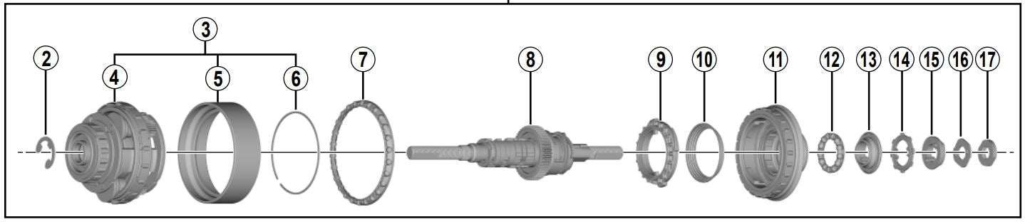 Binnenwerk Shimano Nexus 8 versnellingsnaaf SG-C6001-8R SG-C6001-8V (184 mm as)