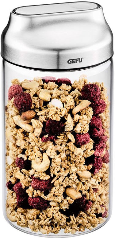 Gefu kippo voorraadbus – 1 liter – borosilicaatglas – met schenkdeksel en kippfunctie