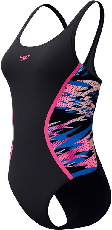 Speedo hyperboom muscleback dames sportbadpak - kleurvast badpak dames - chloorbestendig zwempak dames - sportbadpak dames met muscleback-rug - zwart roze - 40