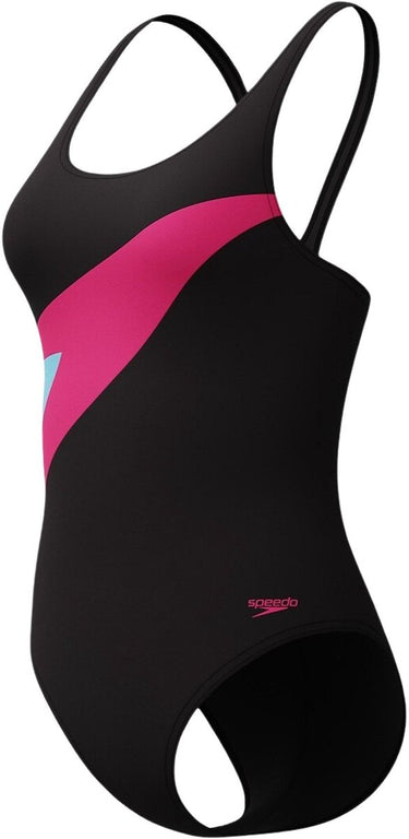 Speedo hyperboom butterfly back dames sportbadpak - kleurvast badpak dames - chloorbestendig zwempak dames - sportbadpak dames met vlinderrug - zwart roze - 44