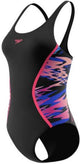 Speedo hyperboom muscleback dames sportbadpak - kleurvast badpak dames - chloorbestendig zwempak dames - sportbadpak dames met muscleback-rug - zwart roze - 42