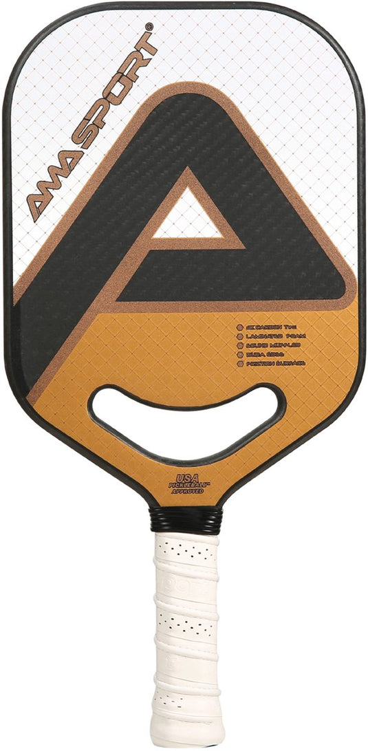 Ama sport pickleball paddle pp001-3kw wit goud – 3k carbon – 20 mm kern – aero-duraedge air dynamic throat –