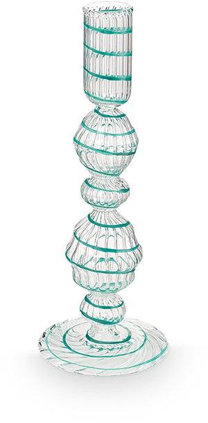 Pip studio - kandelaar - woonaccessoires - licht blauwe kaarsenhouder - glas swirl - 22cm