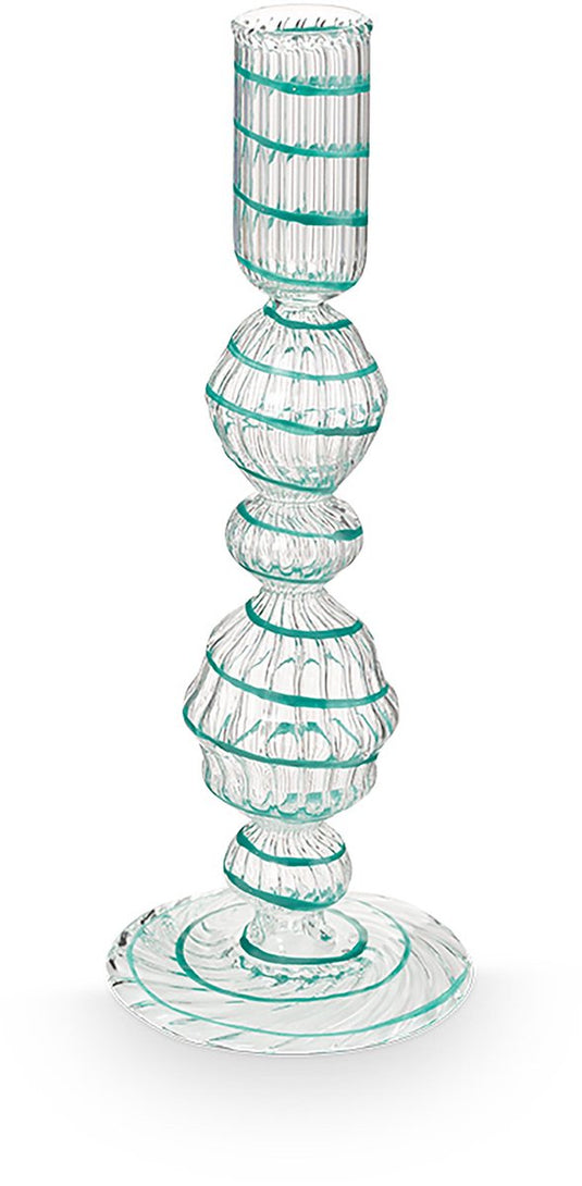 Pip studio - kandelaar - woonaccessoires - licht blauwe kaarsenhouder - glas swirl - 22cm