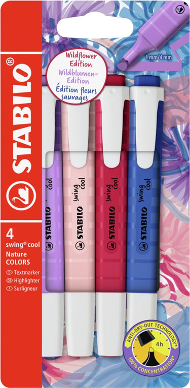 Stabilo swing cool - markeerstift - perfect voor onderweg - naturecolors wildflower - etui met 4 kleuren