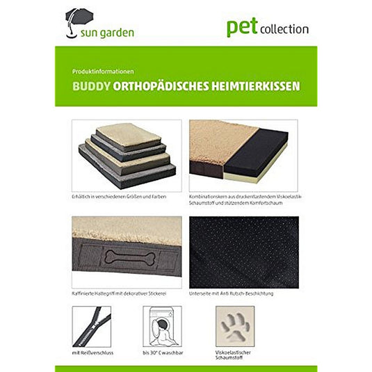 Sun garden buddy orthopedisch hondenkussen 79x60x8cm grijs antraciet