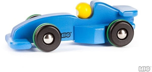 Bajo houten racewagen blauw. 1+