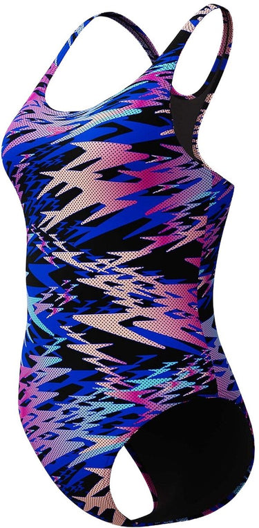 Speedo hyperboom print medalist 1 piece dames sportbadpak -zwart roze