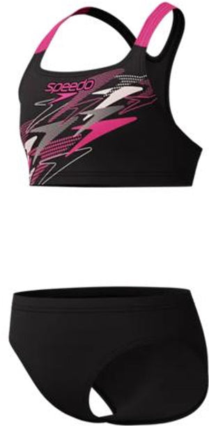Speedo medley logo racerback 2 piece meisjes sportbadpak - zwart roze