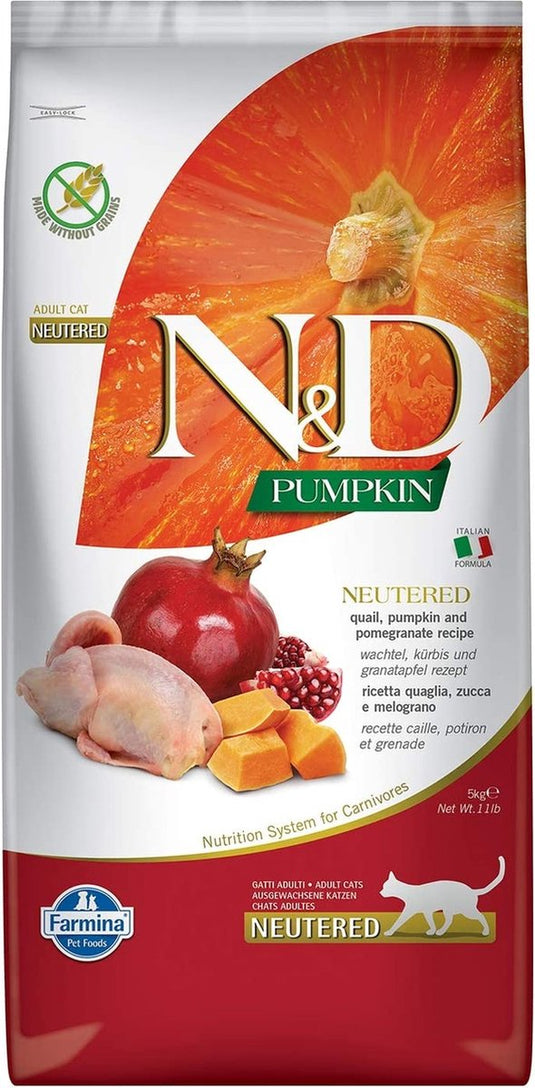N d gesteriliseerd kattenvoer kwartel en pompoen 5 kg| sterilized cat food quail and pumpkin 5 kg| nourriture stérilisée pour chats cailles et citrouille 5 kg