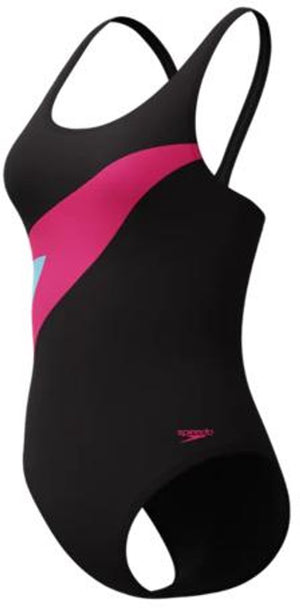Speedo hyperboom butterfly back dames sportbadpak - kleurvast badpak dames - chloorbestendig zwempak dames - sportbadpak dames met vlinderrug - zwart roze - 38