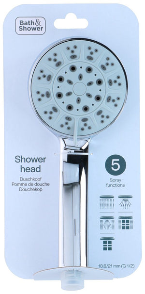 Bath shower shower head 5f - handdouche met 5 verschillende straalstanden - ronde douchekop van kunststof met chroom afwerking - compacte afmetingen 24 x 10 x 5 cm - kleur zilver
