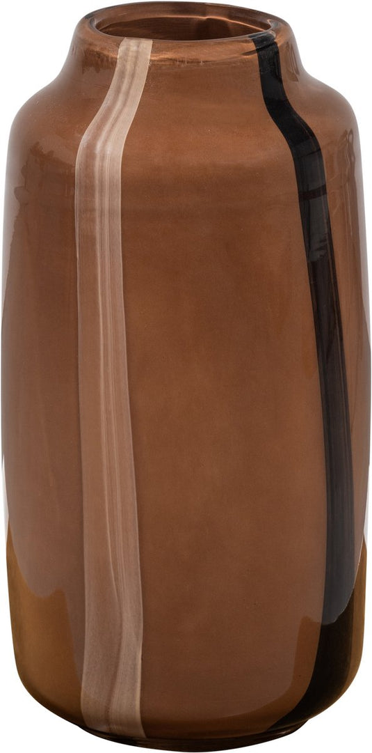 Woood selena vaas met streep decoratie - glas - bruin - 35x18x18 cm