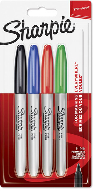 Sharpie permanentmarkers | fijne punt | zwarte, blauwe, rode en groene inkt | 4 stuks
