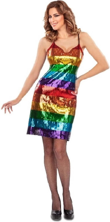 Mom funcompany regenboog jurk met spaghetti bandjes - maat xl