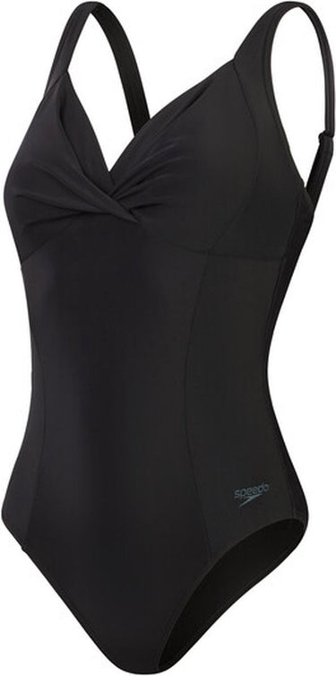 Speedo shaping cross knot 1 piece dames sportbadpak - corrigerend badpak dames - zwempak dames met uitneembare cups - sportbadpak dames met hartvormige halslijn en verstelbare bandjes - zwart - 38