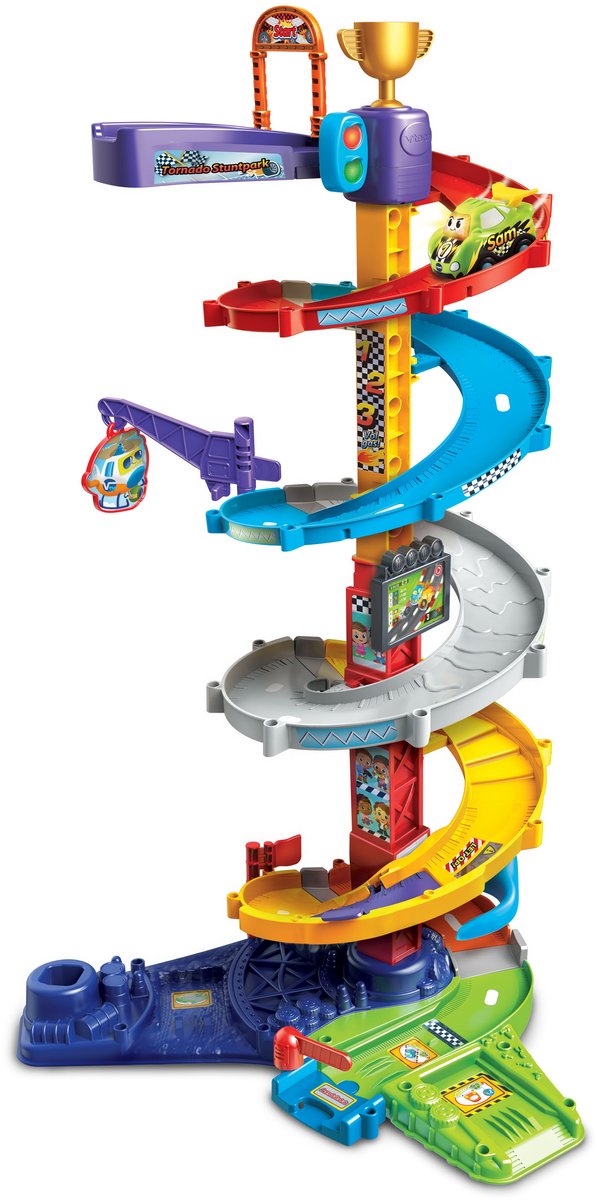Chargez l'image dans la visionneuse de la galerie, Vtech toet toet auto's tornado stuntpark - race toren autobaan met sam stuntauto - moedigt rollenspellen aan - cadeau - 1 tot 5 jaar
