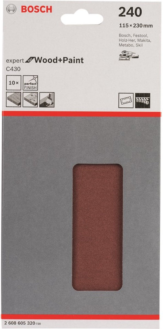 Bosch - 10-delige schuurbladset 115 x 230 mm, 240