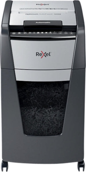Rexel optimum autofeed+ 300m fluisterstille papierversnipperaar - p5 microsnippers - automatische invoer tot 300 vel - 60l - zwart