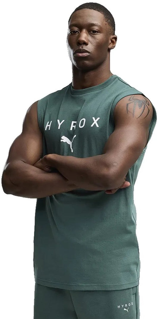 Puma x hyrox cutoff mouwloos t-shirt groen m man