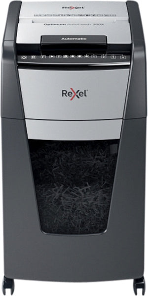 Rexel optimum autofeed+ 300x fluisterstille papierversnipperaar - p4 snippers - automatische invoer tot 300 vel - 60l - zwart