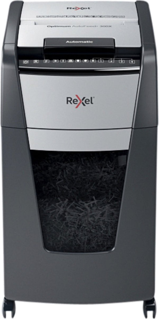 Rexel optimum autofeed+ 300x fluisterstille papierversnipperaar - p4 snippers - automatische invoer tot 300 vel - 60l - zwart
