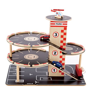 Hape park go garage - speelgoed parkeergarage met lift, helikopter en auto's, 3 jaar+