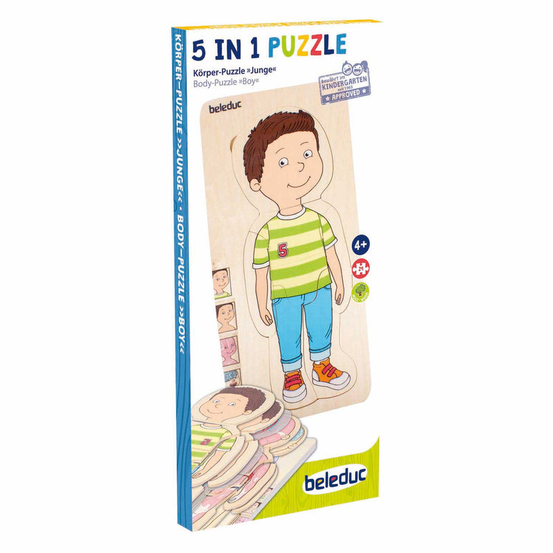 Load image into Gallery viewer, Beleduc houten lagenpuzzel jongen - 5 lagen
