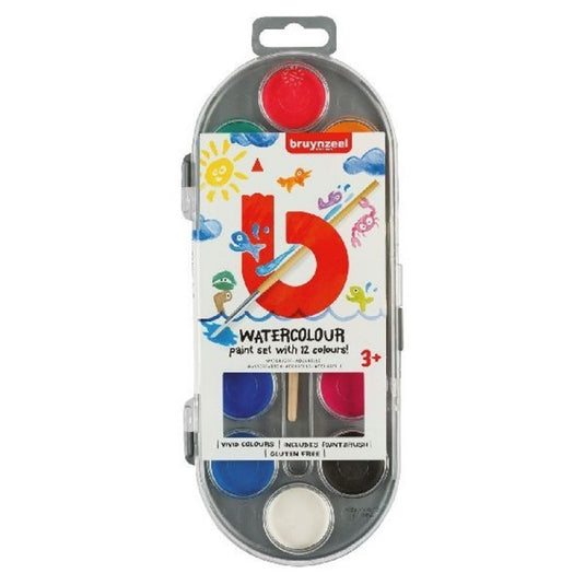 Bruynzeel waterverf 12 kleuren met penseel | 3 stuks