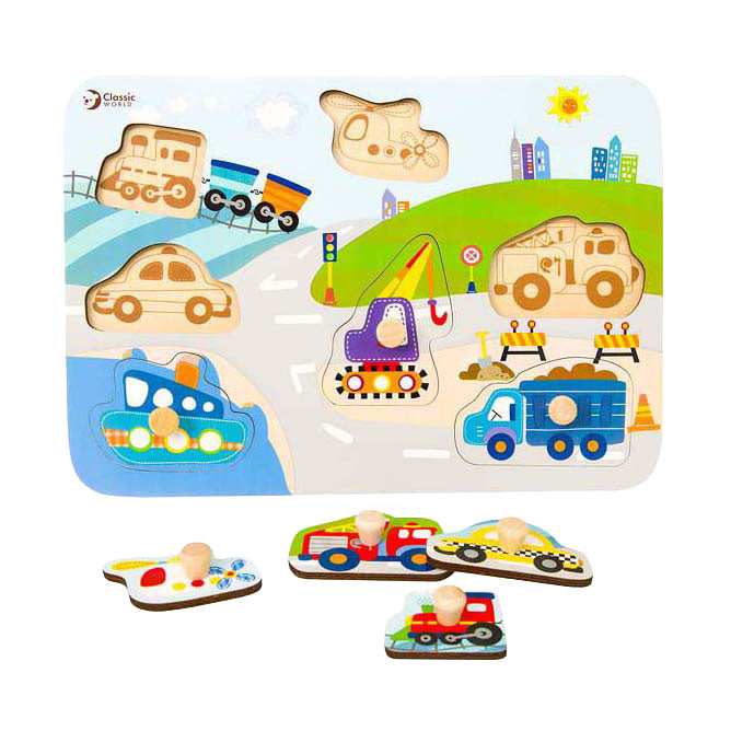 Load image into Gallery viewer, Classic world houten noppenpuzzel verkeer, 8st.
