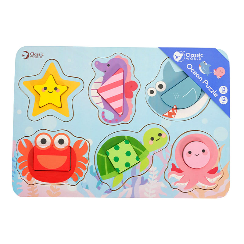 Load image into Gallery viewer, Classic world houten puzzel oceaan dieren, 13st.
