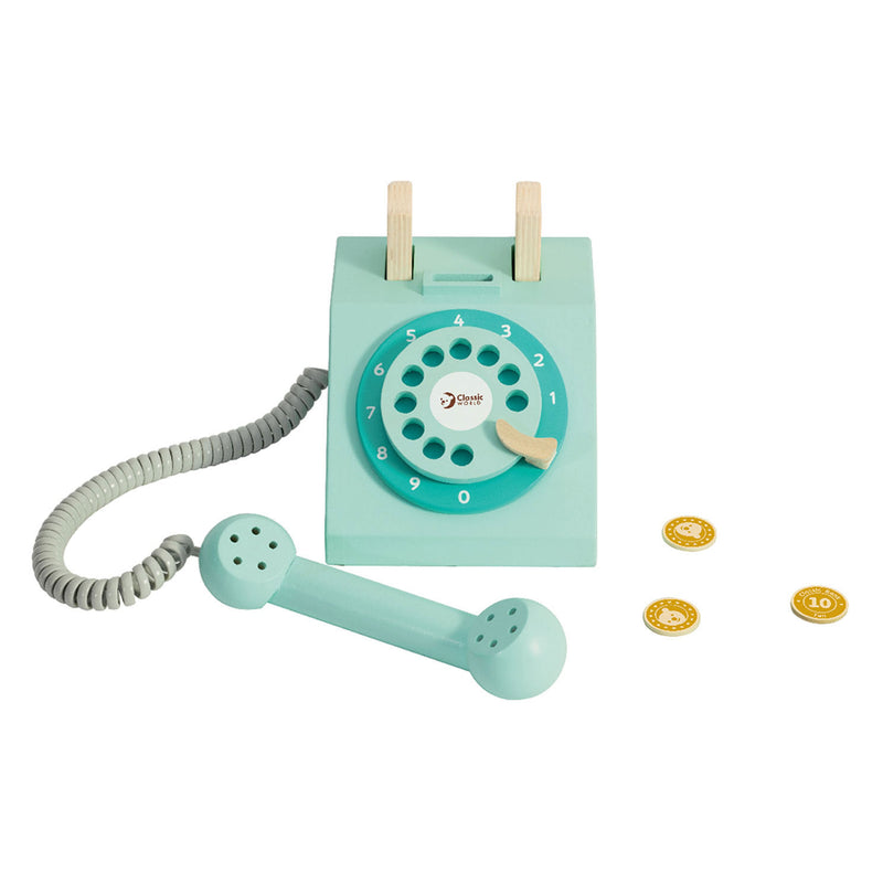 Afbeelding laden in galerijviewer, Classic world houten retro telefoon turquoise

