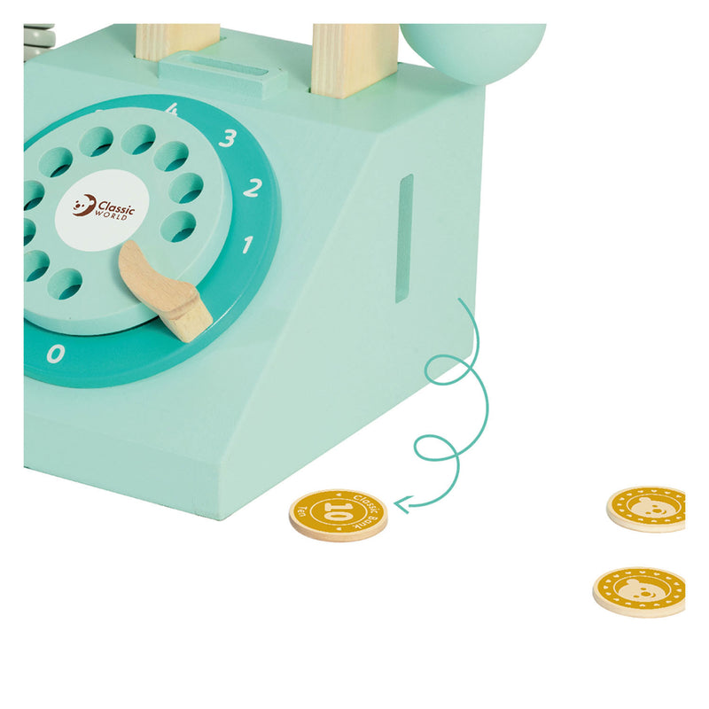 Afbeelding laden in galerijviewer, Classic world houten retro telefoon turquoise

