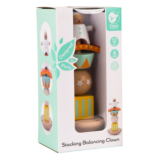 Classic world houten stapel en balansspel clown, 6dlg.