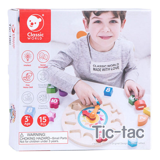Classic world houten leerklok met vormen tic-tac, 15dlg.